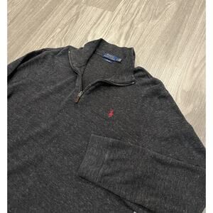 Polo Ralph Lauren Sweater Mens Large Grey Estate Rib Quarter Zip Pullover Cotton